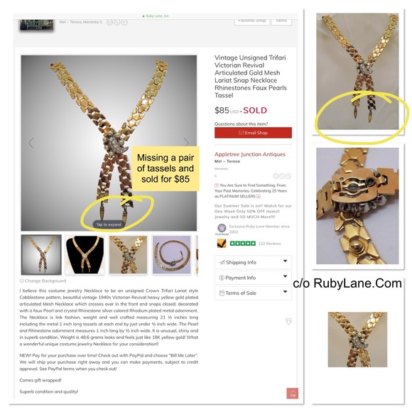 Trifari 1940's Victorian Revival unsigned necklace - Picture 4 of 5